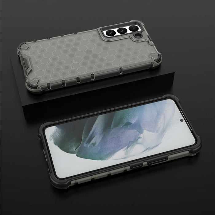 Fall-proof Honeycomb Pattern TPU + PC Phone Cover Protective Back Case for Samsung Galaxy S22 5G - Black - 3