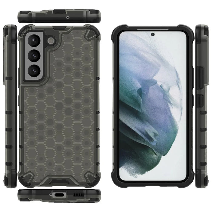 Fall-proof Honeycomb Pattern TPU + PC Phone Cover Protective Back Case for Samsung Galaxy S22 5G - Black - 5