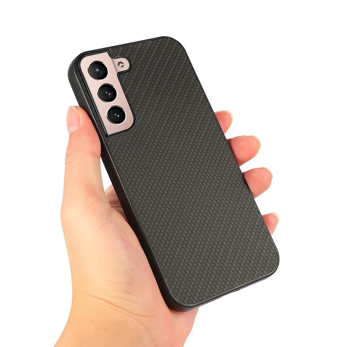Carbon Fiber Texture Drop-resistant PU Leather Coated PC + TPU Phone Case Shell for Samsung Galaxy S22 5G - Black - 2