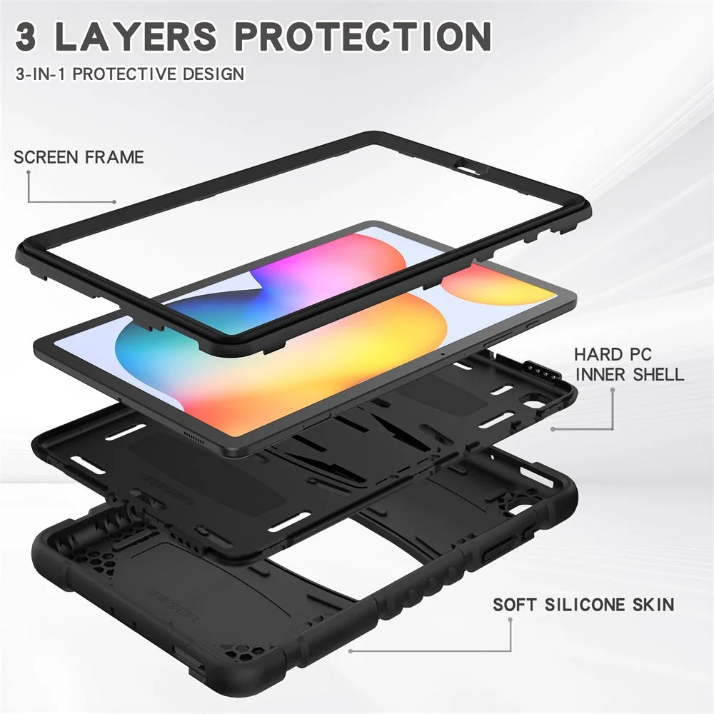 PC + Silicone Tablet Case Cover for Samsung Galaxy Tab S6 Lite (2024) P620 / S6 Lite (2022) / S6 Lite (2020) P610 / P615 - Black / Black - 5