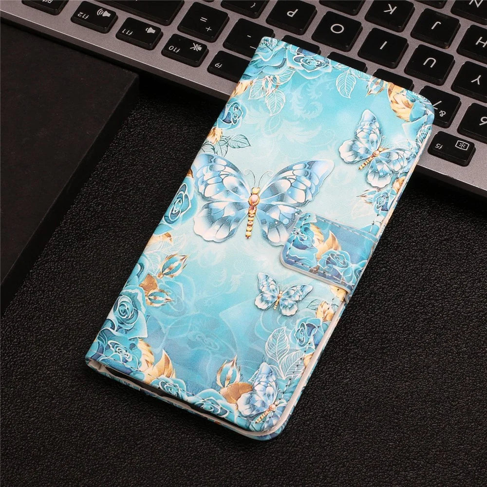 Light Spot Decor Pattern Printing PU Leather + TPU Phone Case with Stand Wallet for Samsung Galaxy S22 5G - Blue Gold Butterfly - 6