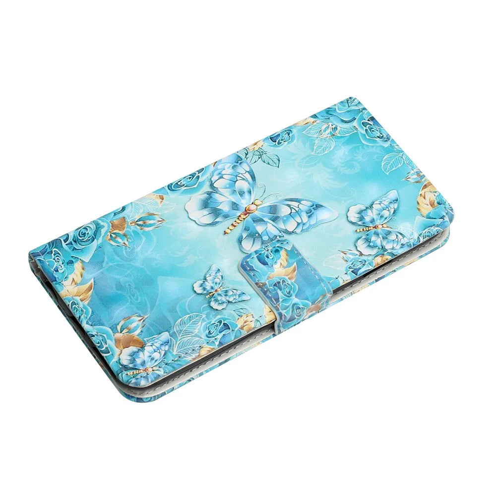Light Spot Decor Pattern Printing PU Leather + TPU Phone Case with Stand Wallet for Samsung Galaxy S22 5G - Blue Gold Butterfly - 7