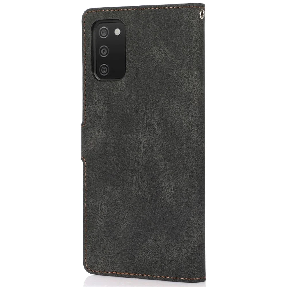 PU Leather + TPU Phone Case Wallet Stand Cover with Strap for Samsung Galaxy A03s (166.5mm) - Black - 3