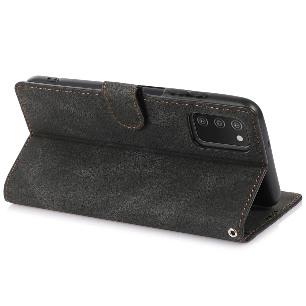 PU Leather + TPU Phone Case Wallet Stand Cover with Strap for Samsung Galaxy A03s (166.5mm) - Black - 5