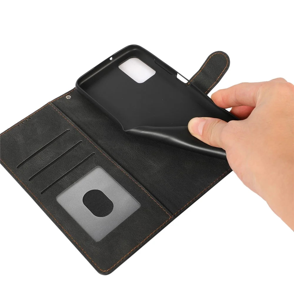 PU Leather + TPU Phone Case Wallet Stand Cover with Strap for Samsung Galaxy A03s (166.5mm) - Black - 7