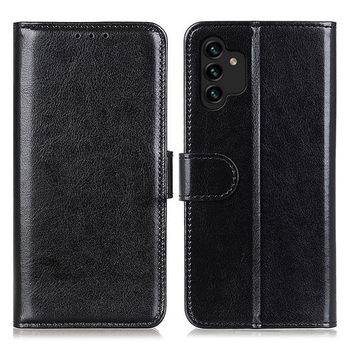 For Samsung Galaxy A13 4G Flip Wallet Crazy Horse Texture PU Leather Cover Magnetic Soft TPU Folding Stand Case - Black - 1