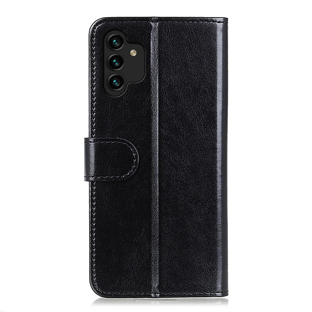 For Samsung Galaxy A13 4G Flip Wallet Crazy Horse Texture PU Leather Cover Magnetic Soft TPU Folding Stand Case - Black - 3