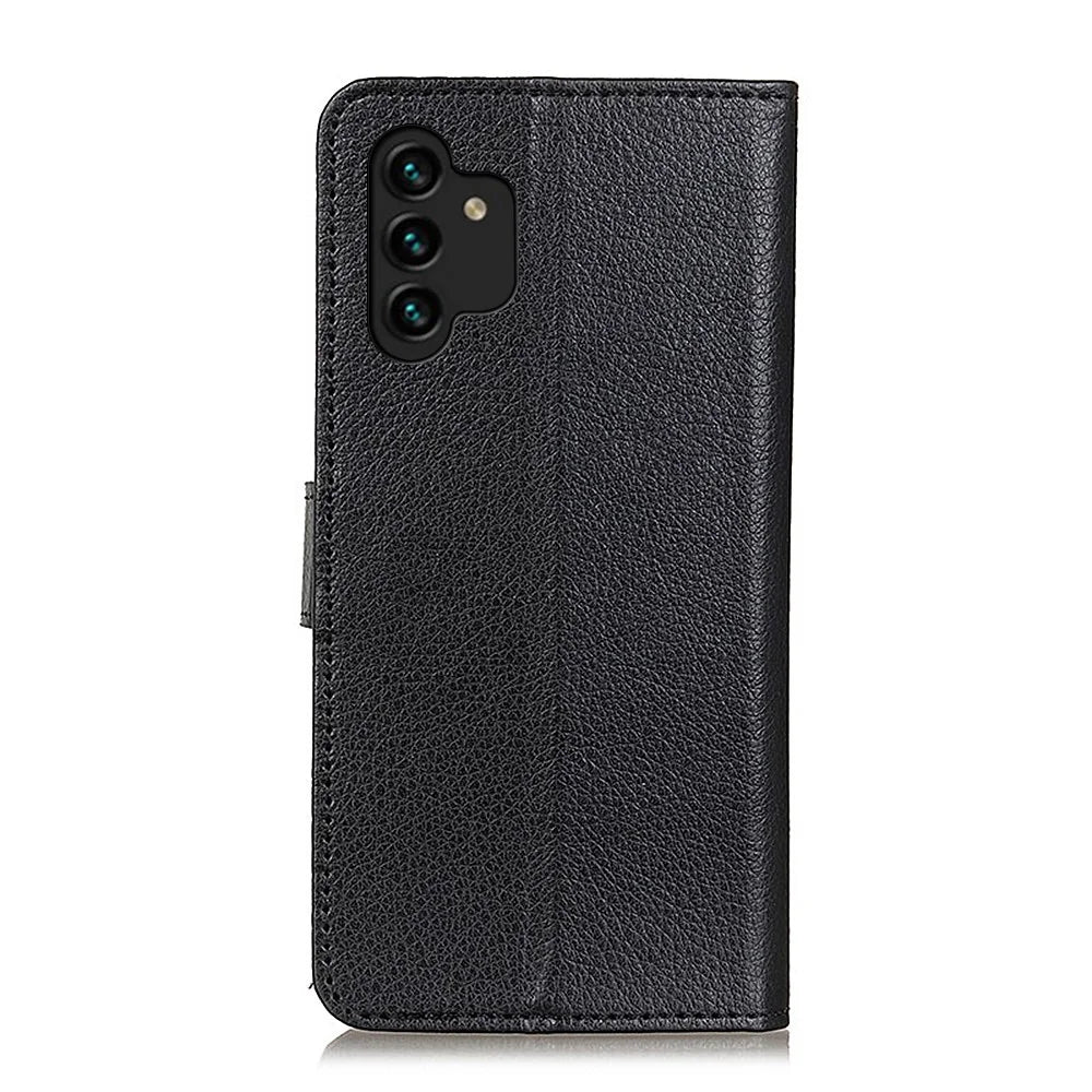 For Samsung Galaxy A13 4G Book Stand Classic Litchi Texture PU Leather Case Magnetic Closure Flip Wallet Cover - Black - 3