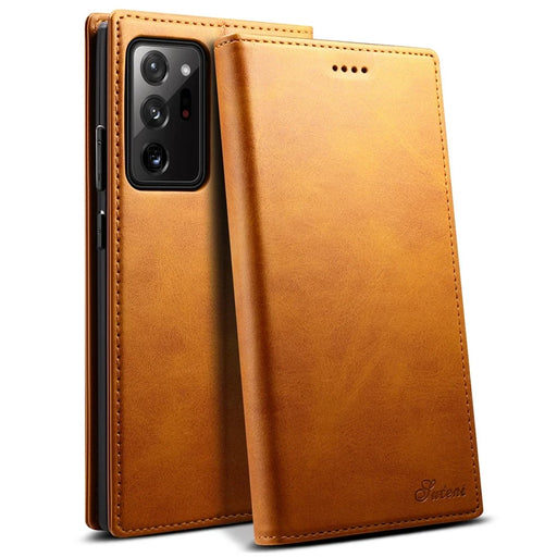 SUTENI Magnetic Auto Closing Folio Flip Leather Case Cover with Stand Wallet for Samsung Galaxy Note20 Ultra 5G - Khaki - 1