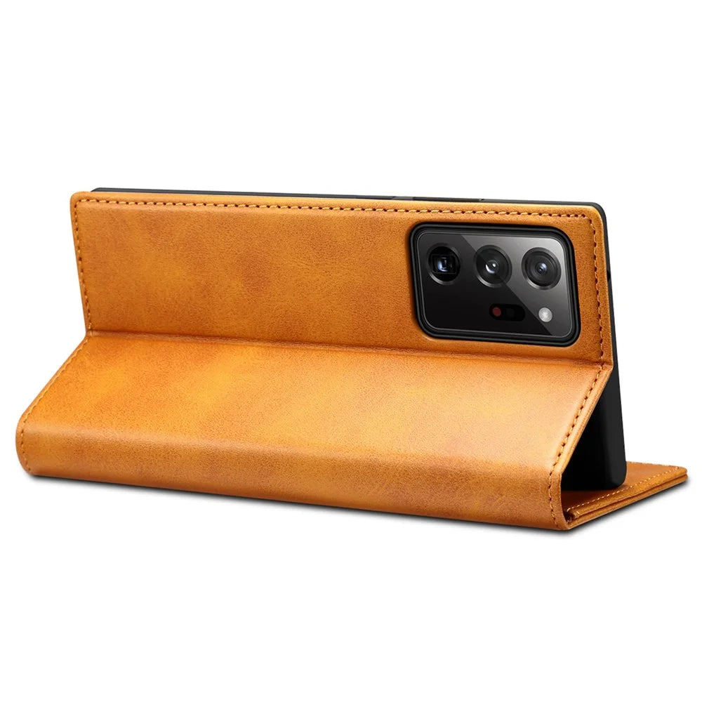SUTENI Magnetic Auto Closing Folio Flip Leather Case Cover with Stand Wallet for Samsung Galaxy Note20 Ultra 5G - Khaki - 3