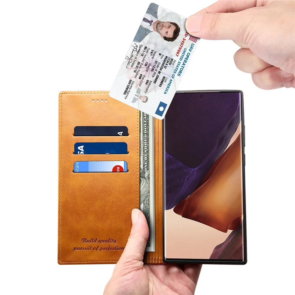 SUTENI Magnetic Auto Closing Folio Flip Leather Case Cover with Stand Wallet for Samsung Galaxy Note20 Ultra 5G - Khaki - 4