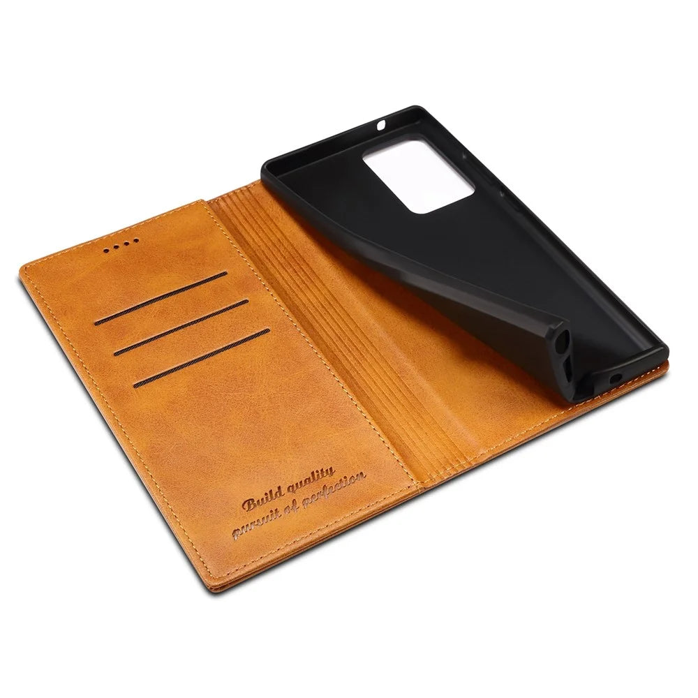 SUTENI Magnetic Auto Closing Folio Flip Leather Case Cover with Stand Wallet for Samsung Galaxy Note20 Ultra 5G - Khaki - 5