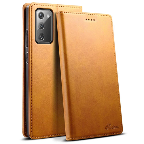 SUTENI Stand Wallet Design Magnetic Auto Closing PU Leather Phone Case Cover for Samsung Galaxy Note20 4G/5G - Khaki - 1