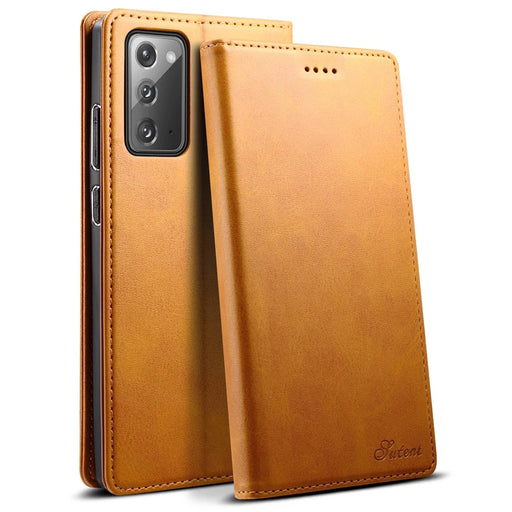 SUTENI Stand Wallet Design Magnetic Auto Closing PU Leather Phone Case Cover for Samsung Galaxy Note20 4G/5G - Khaki - 1