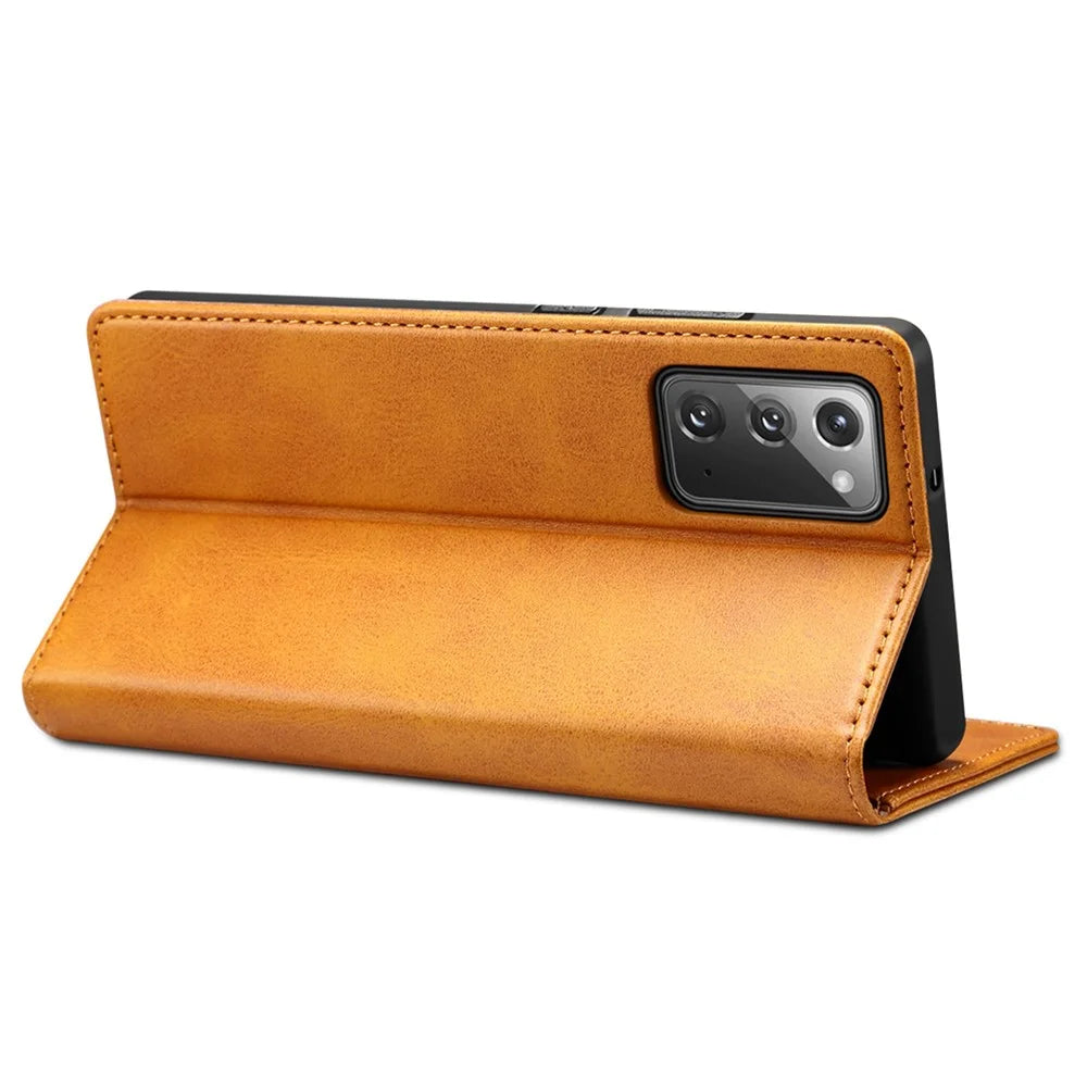SUTENI Stand Wallet Design Magnetic Auto Closing PU Leather Phone Case Cover for Samsung Galaxy Note20 4G/5G - Khaki - 3
