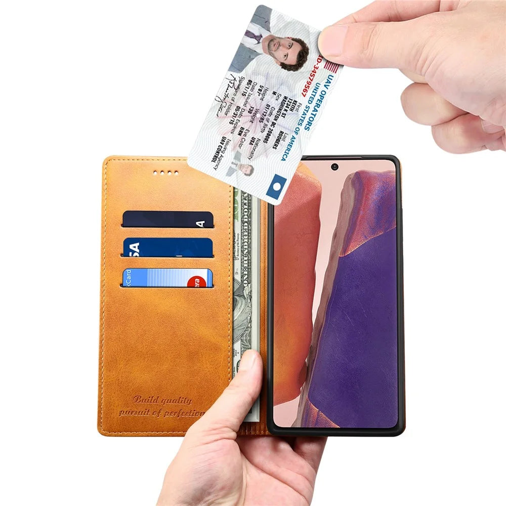 SUTENI Stand Wallet Design Magnetic Auto Closing PU Leather Phone Case Cover for Samsung Galaxy Note20 4G/5G - Khaki - 4