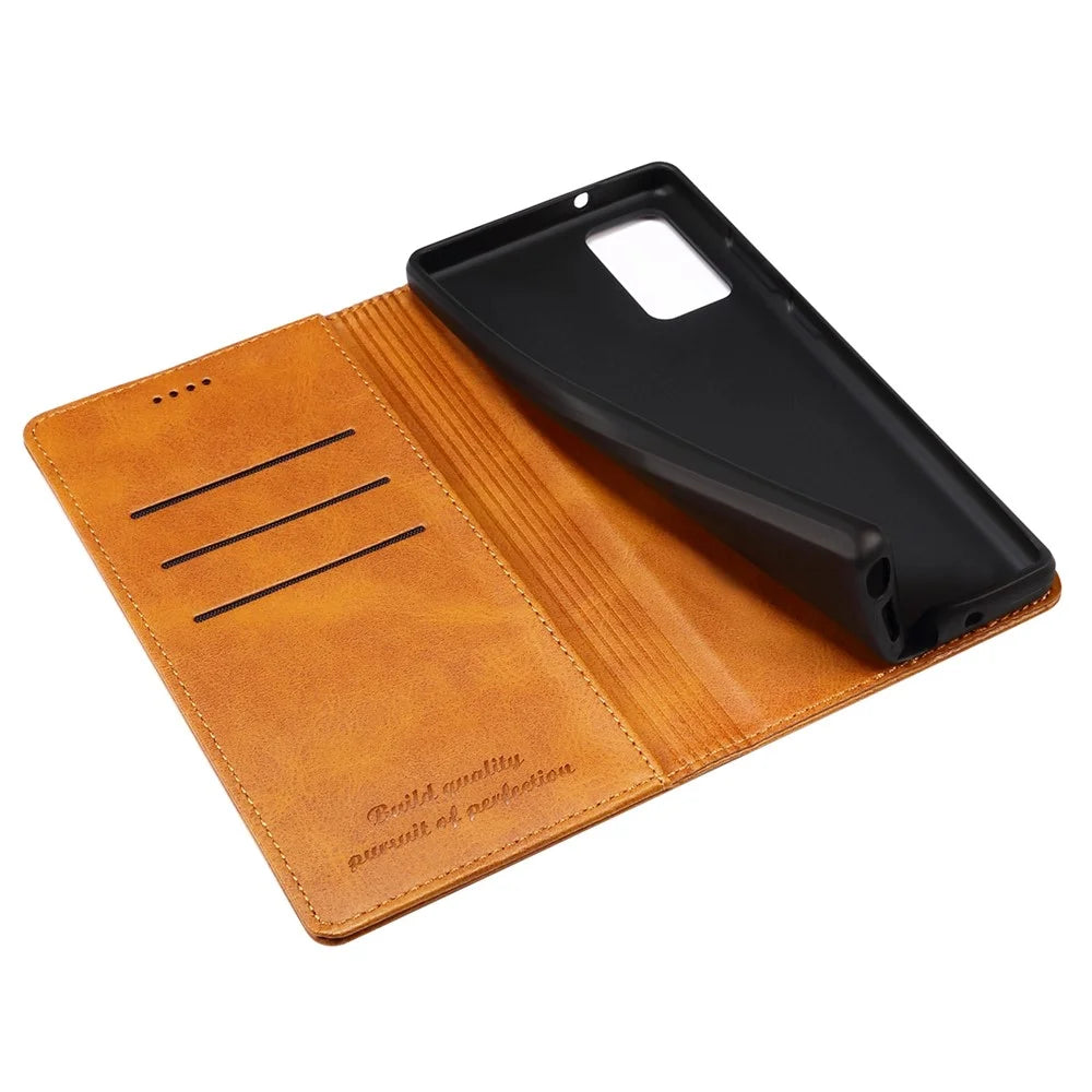 SUTENI Stand Wallet Design Magnetic Auto Closing PU Leather Phone Case Cover for Samsung Galaxy Note20 4G/5G - Khaki - 5
