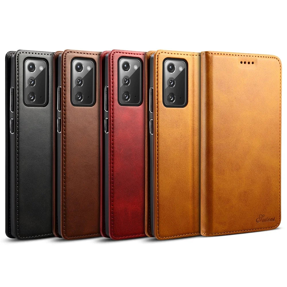 SUTENI Stand Wallet Design Magnetic Auto Closing PU Leather Phone Case Cover for Samsung Galaxy Note20 4G/5G - Khaki - 6