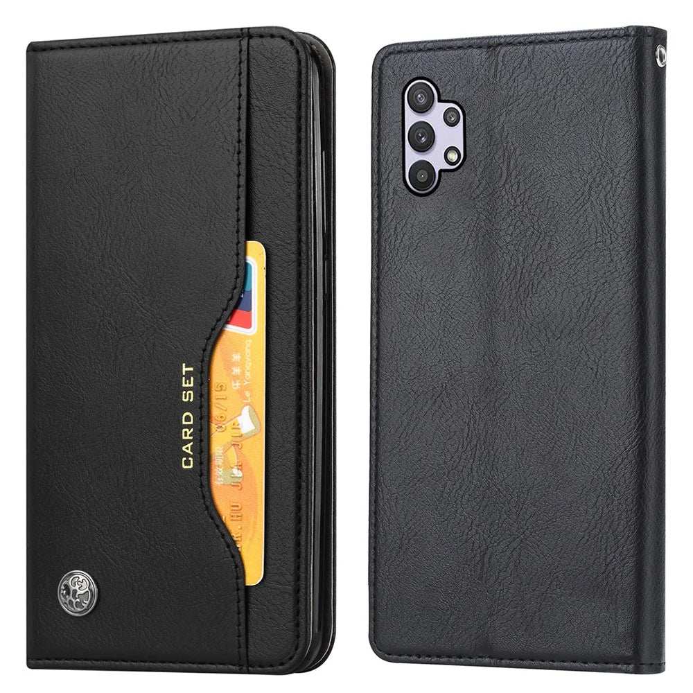 For Samsung Galaxy A33 5G Auto-absorbed Shockproof Flip Wallet Stand Design Leather Protective Phone Cover - Black - 1
