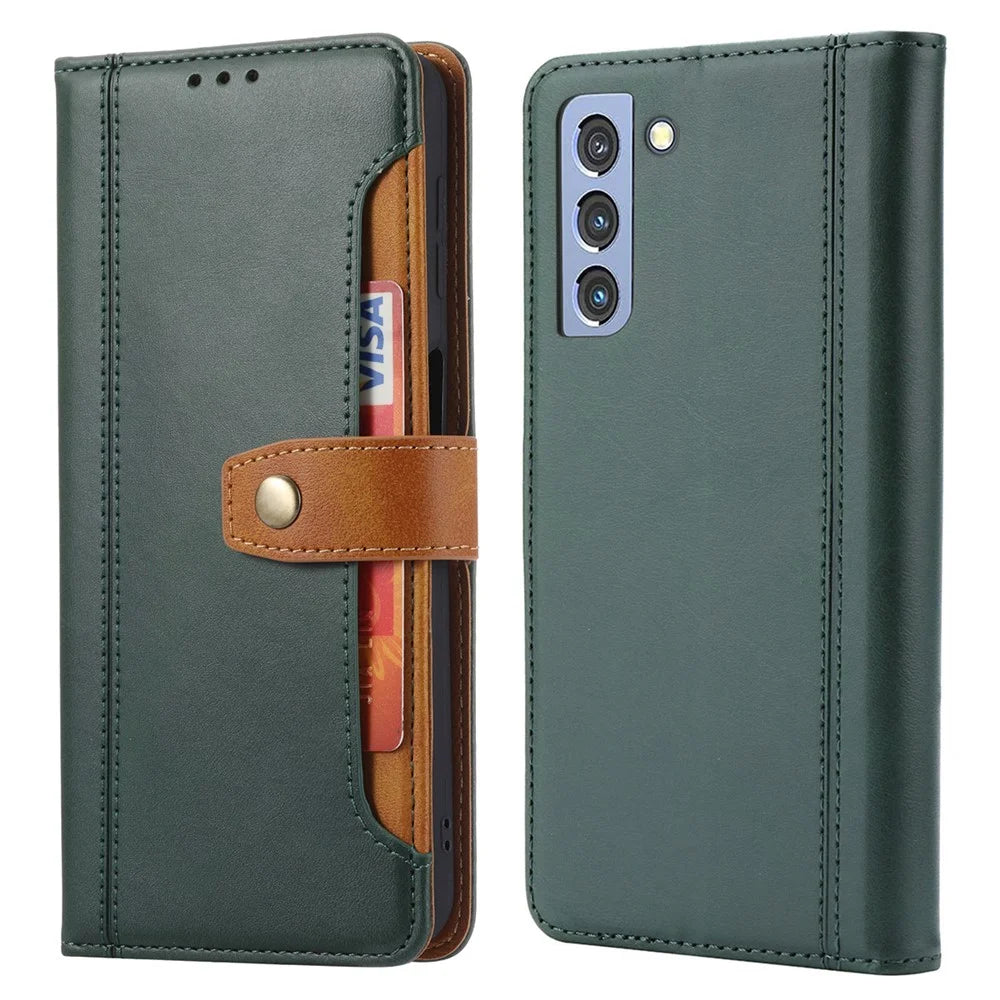 Flip Card Holder Business Style Wallet Stand Leather Phone Case Mobile Phone Covering for Samsung Galaxy S22 5G - Green - 1