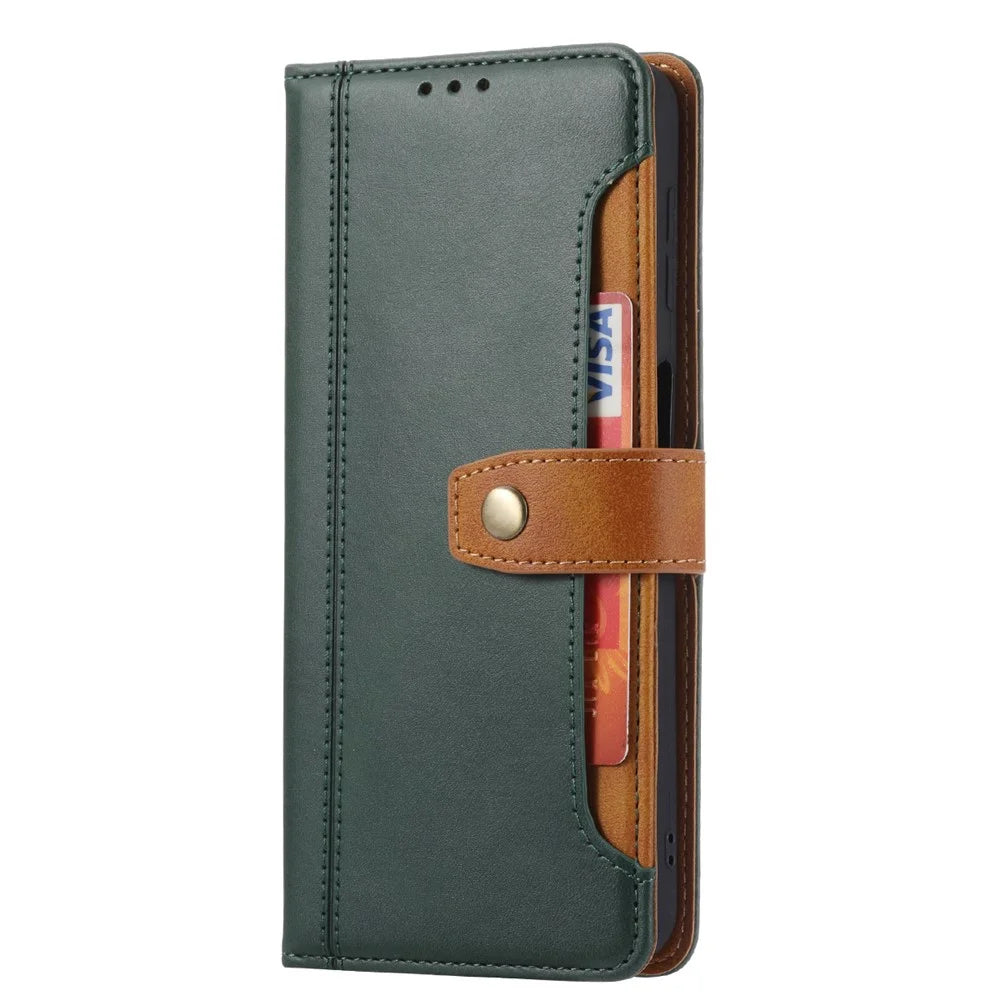 Flip Card Holder Business Style Wallet Stand Leather Phone Case Mobile Phone Covering for Samsung Galaxy S22 5G - Green - 2