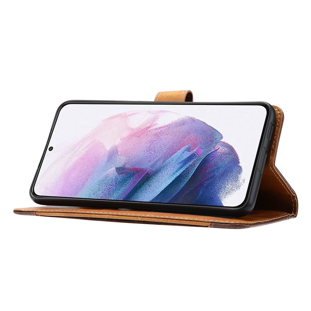 Flip Card Holder Business Style Wallet Stand Leather Phone Case Mobile Phone Covering for Samsung Galaxy S22 5G - Green - 4