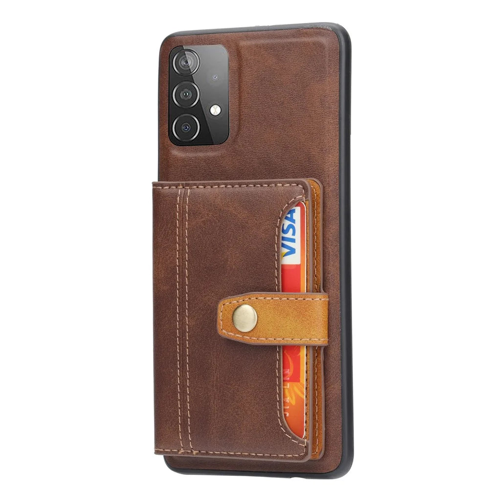 For Samsung Galaxy A53 5G Card Slots Kickstand Anti-Scratch PU Leather Coated TPU Protective Phone Case - Brown - 2