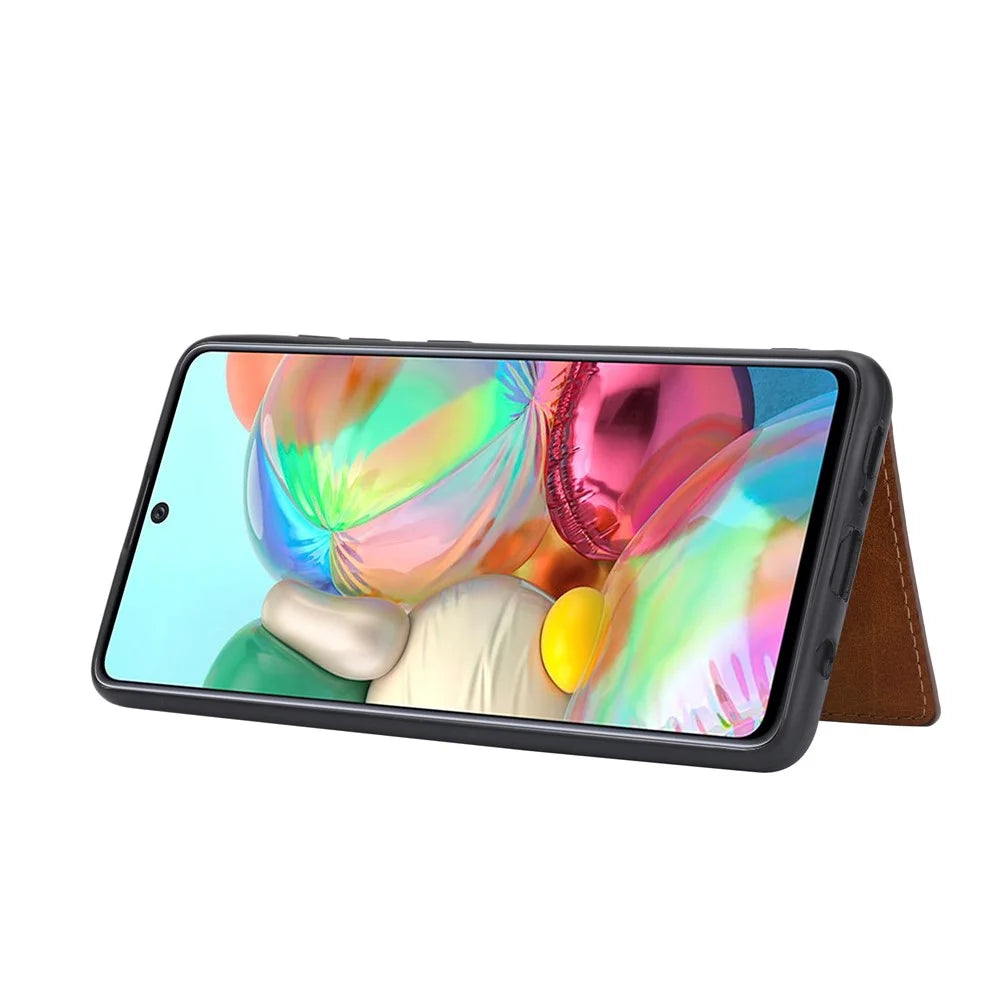 For Samsung Galaxy A53 5G Card Slots Kickstand Anti-Scratch PU Leather Coated TPU Protective Phone Case - Brown - 4