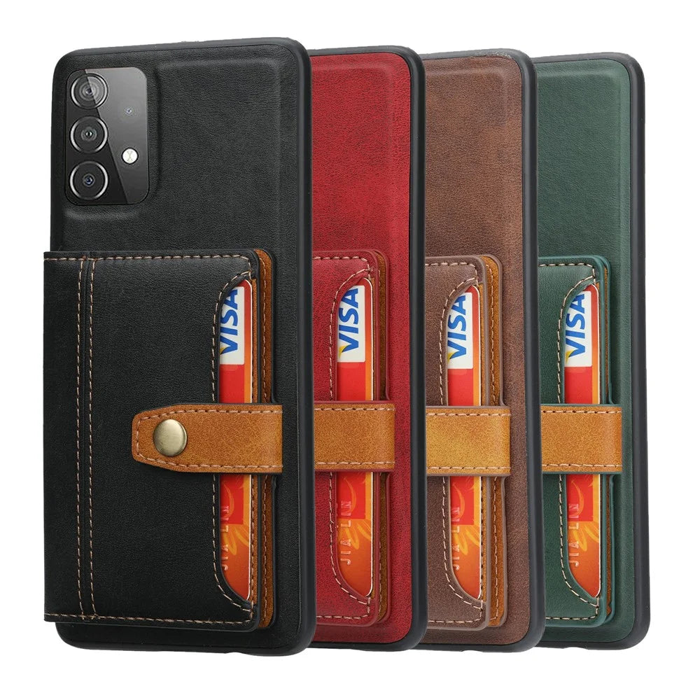 For Samsung Galaxy A53 5G Card Slots Kickstand Anti-Scratch PU Leather Coated TPU Protective Phone Case - Brown - 6
