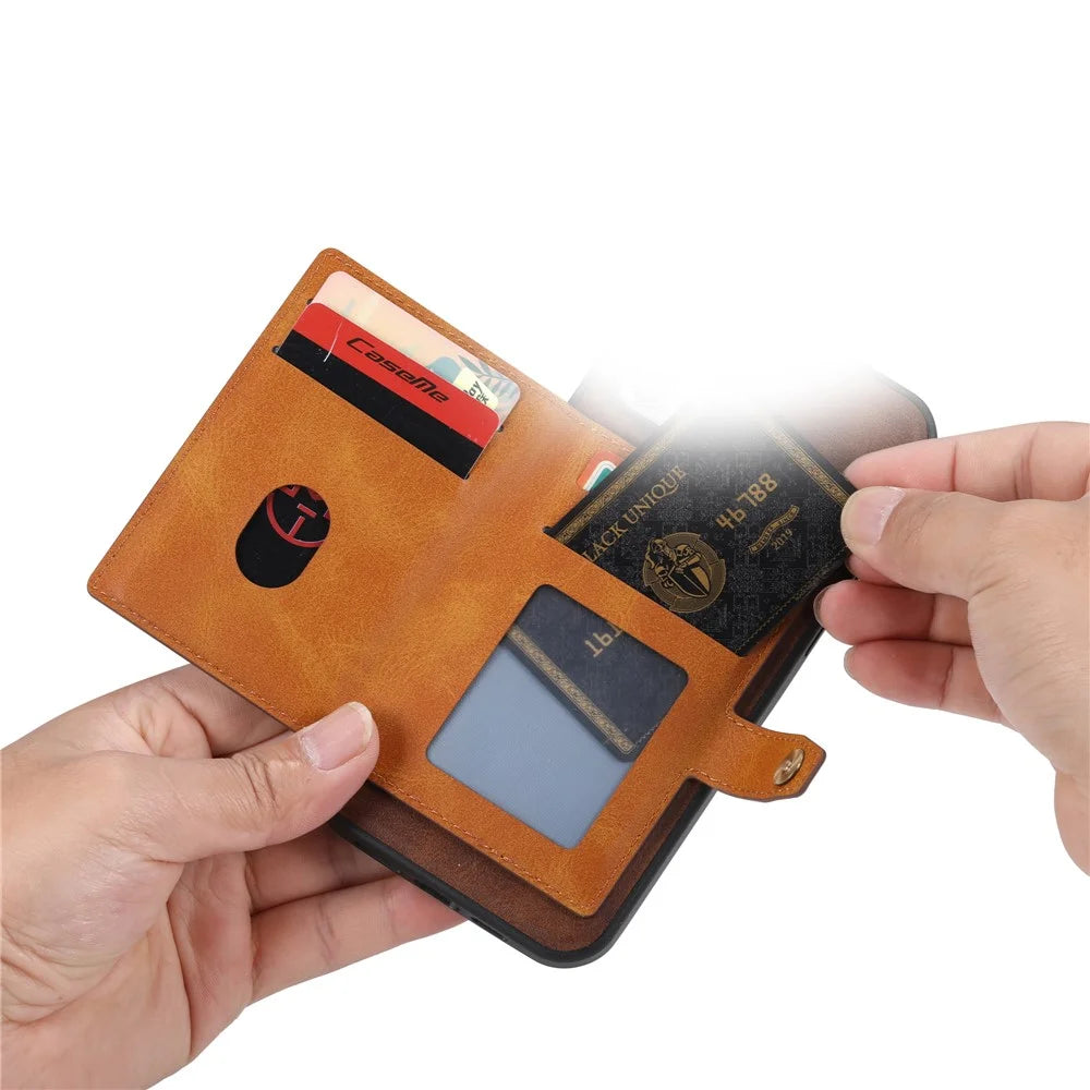 PU Leather Coated TPU Kickstand Shockproof Case with Card Slots Holder for Samsung Galaxy S22 5G - Black - 5
