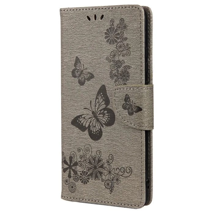 For Samsung Galaxy A53 5G Imprinting Stylish Butterfly Flower Well-protected Phone Shell Scratch-resistant Stand Wallet Leather Phone Case - Grey - 2