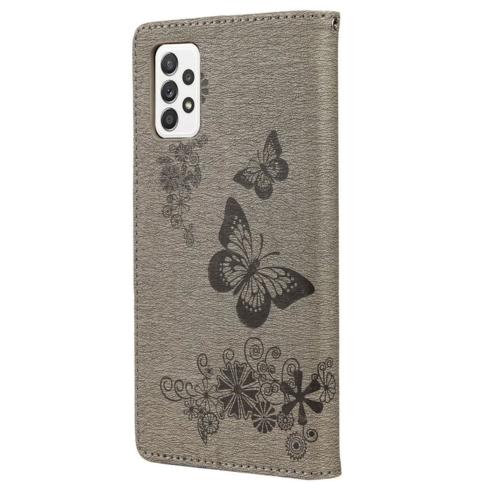 For Samsung Galaxy A53 5G Imprinting Stylish Butterfly Flower Well-protected Phone Shell Scratch-resistant Stand Wallet Leather Phone Case - Grey - 3