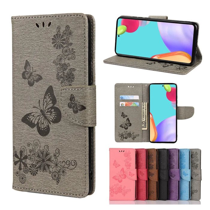 For Samsung Galaxy A53 5G Imprinting Stylish Butterfly Flower Well-protected Phone Shell Scratch-resistant Stand Wallet Leather Phone Case - Grey - 7