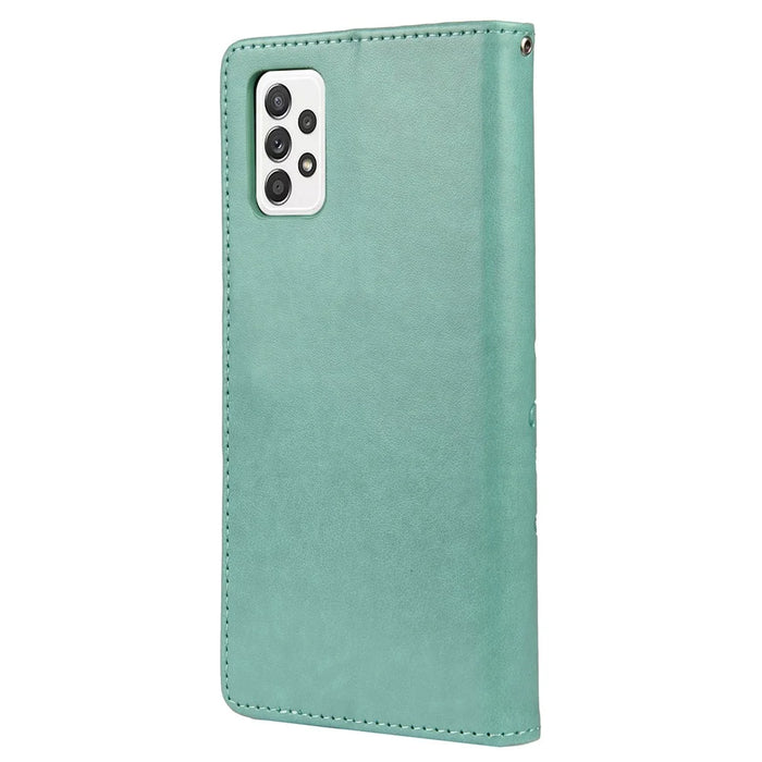 For Samsung Galaxy A53 5G Butterfly Flower Imprinted Leather Stand Wallet Cover Phone Case - Green - 3