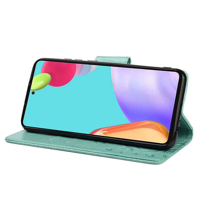 For Samsung Galaxy A53 5G Butterfly Flower Imprinted Leather Stand Wallet Cover Phone Case - Green - 4