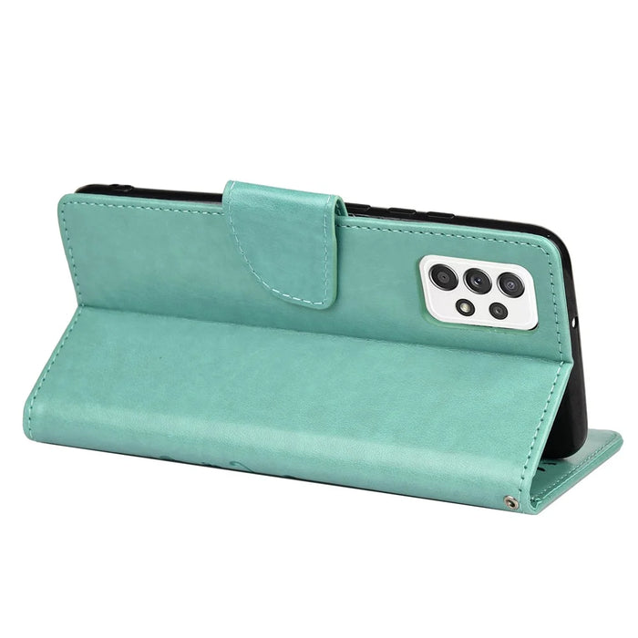 For Samsung Galaxy A53 5G Butterfly Flower Imprinted Leather Stand Wallet Cover Phone Case - Green - 5