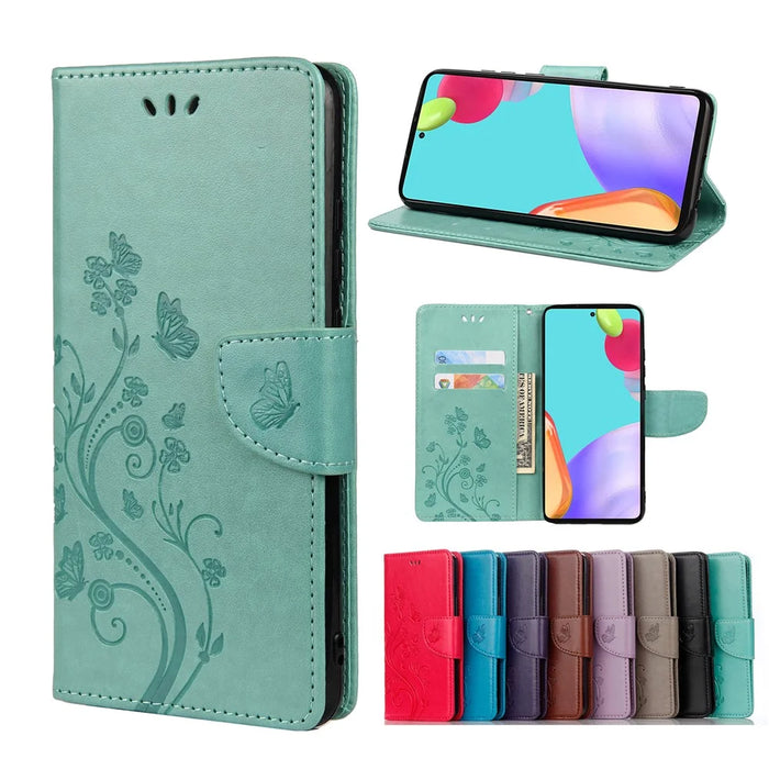 For Samsung Galaxy A53 5G Butterfly Flower Imprinted Leather Stand Wallet Cover Phone Case - Green - 7