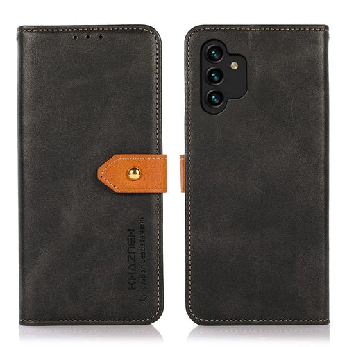 KHAZNEH for Samsung Galaxy A13 4G PU Leather Stand Cover Drop-proof Magnetic Golden Clasp Case Cover with Wallet - Black - 1