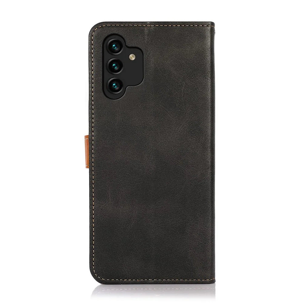 KHAZNEH for Samsung Galaxy A13 4G PU Leather Stand Cover Drop-proof Magnetic Golden Clasp Case Cover with Wallet - Black - 3