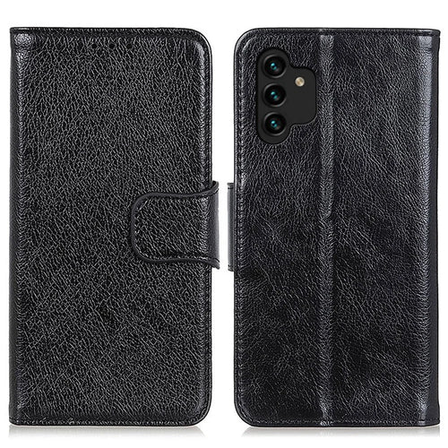 For Samsung Galaxy A13 4G Anti-scratch Nappa Texture Drop-proof Split Leather Cover + TPU Phone Stand Case Wallet Cover - Black - 1