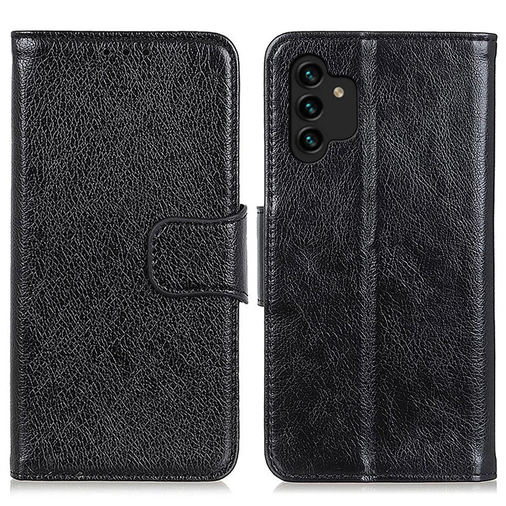 For Samsung Galaxy A13 4G Anti-scratch Nappa Texture Drop-proof Split Leather Cover + TPU Phone Stand Case Wallet Cover - Black - 1