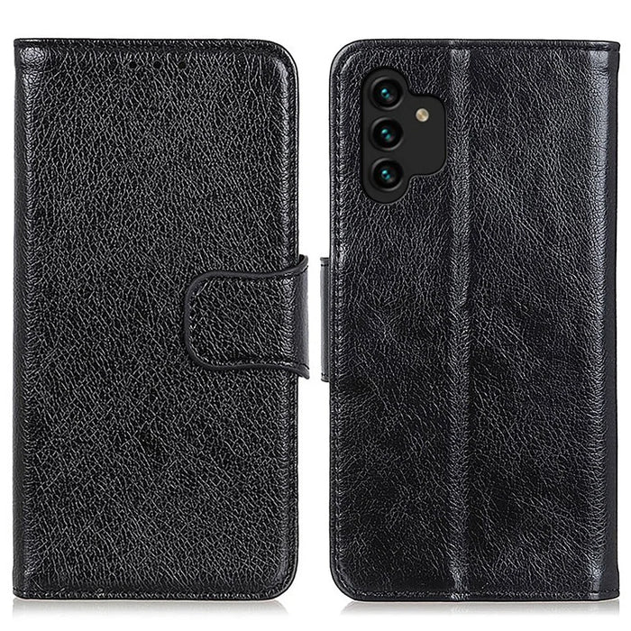 For Samsung Galaxy A13 4G Anti-scratch Nappa Texture Drop-proof Split Leather Cover + TPU Phone Stand Case Wallet Cover - Black - 1