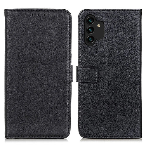 For Samsung Galaxy A13 4G Wallet Phone Case Full Protection Litchi Texture Magnetic Auto-absorbed PU Leather + TPU Stand Cover - Black - 1