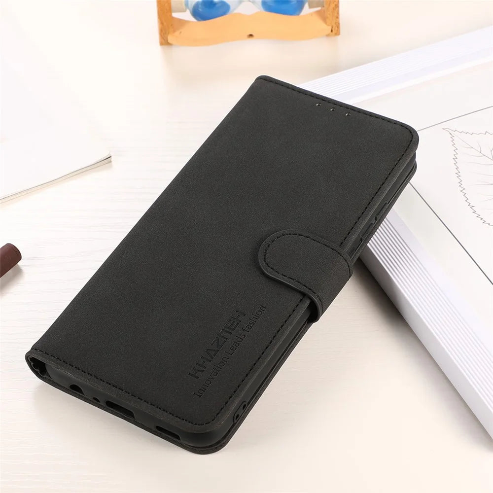 KHAZNEH for Samsung Galaxy A13 4G Full Body Protection Wallet Phone Case PU Leather + TPU Phone Case Wallet Shell with Foldable Stand - Black - 6