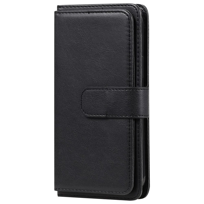 For Samsung Galaxy S22 5G Leather Case with 10 Card Holder Phone Cover Stand - Black - 6