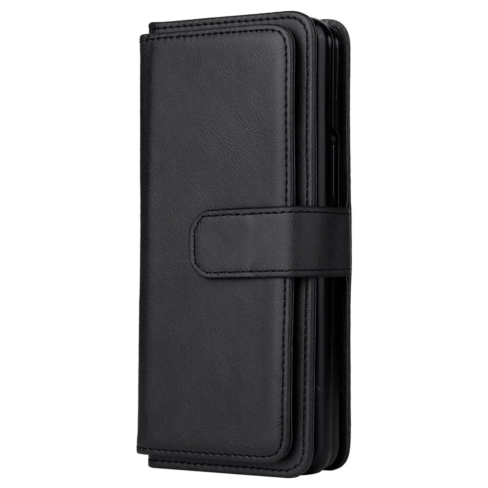 For Samsung Galaxy Z Fold3 5G Leather Case with 10 Card Holder Phone Cover Stand - Black - 6