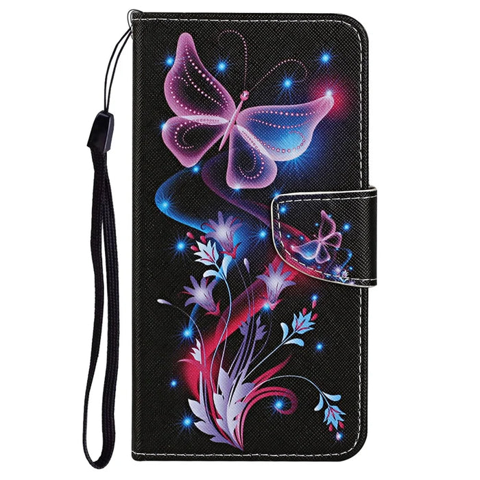 Pattern Printing Flip Wallet Case Cross Texture PU Leather Stand Protective Shell with Strap for Samsung Galaxy A53 5G - Fluorescent Butterflies - 2