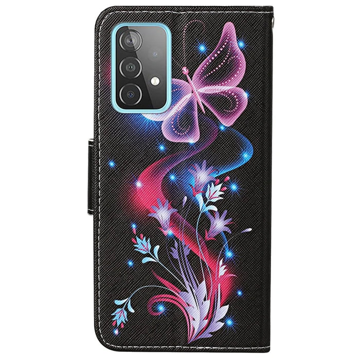 Pattern Printing Flip Wallet Case Cross Texture PU Leather Stand Protective Shell with Strap for Samsung Galaxy A53 5G - Fluorescent Butterflies - 3