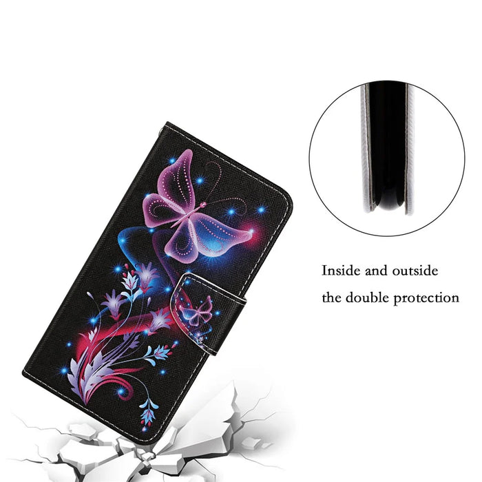 Pattern Printing Flip Wallet Case Cross Texture PU Leather Stand Protective Shell with Strap for Samsung Galaxy A53 5G - Fluorescent Butterflies - 7