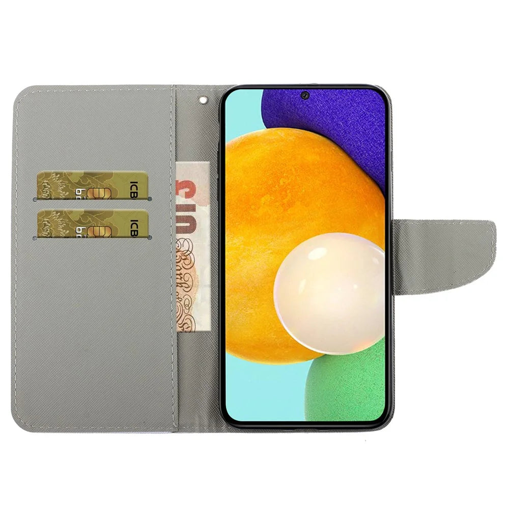 Cross Texture Pattern Printing PU Leather + TPU Phone Cover Stand Wallet Case Protector with Hand Strap for Samsung Galaxy A53 5G - Three Cats - 5